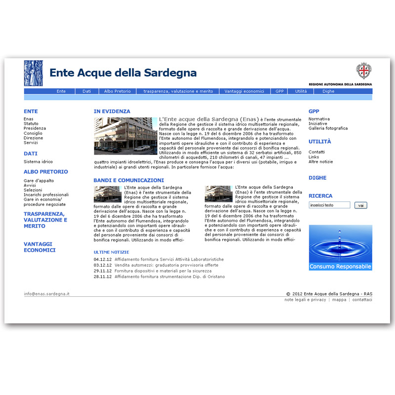 Home page istituzionale sito Enas - www.enas.sardegna.it - committente: DigitalPA